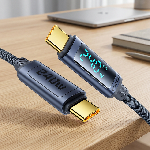 Toocki 240W Fast Charging Digital Display USB C Cable Dynamic Power Screen E-Marker Chip 480Mbps Data Transfer for Office