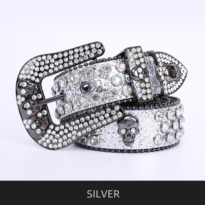 1599 Western Men Women Skull Rhinestones Belt Faishon Cowboy Diamond Skull Diamond Crystal Belt - Western Cowgirl Rhinestone main image 2