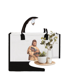Sac fourre-tout en toile de coton grande taille pour femme, personnalisé avec logo et motif lettres, fermeture à bouton-pression, idéal pour cadeaux de mariage - Vente en gros - Product Image 1