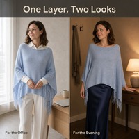 Poncho en tricot personnalisé OEM pour femme, col bateau, ourlet à franges et sequins, coupe ample, pull tricoté pour le bureau et les trajets quotidiens