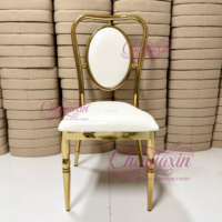 Chaise de mariage de luxe personnalisée en métal doré brillant avec dossier en O, chaise de banquet à dossier ovale pour hôtel, événement, fête, mobilier