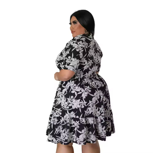 Vestido Midi Plisado Casual de Manga Corta Estampado para Mujer, Tallas Grandes, Venta al por Mayor - Product Image 4
