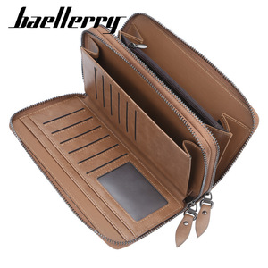 Baellerry <b>Men's</b> Long <b>Wallet</b> Pu Leather Double Zipper Large Capacity Business Clutch Bag Coffee Color - Product Image 2