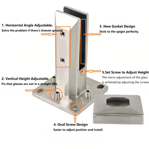 Aleader Garde-corps en verre sans cadre pour <span class=keywords><strong>piscine</strong></span>, en acier inoxydable 304 noir, avec mini-poteau réglable pour extérieur - Product Image 4