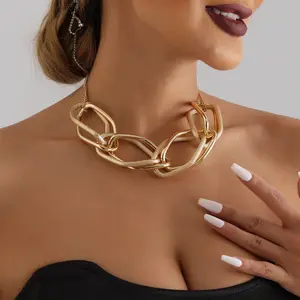 Vintage Wholesale Custom Geometric Exaggerated Metal Chain Necklace 18K Gold Plated Hip Hop Jewelry For Women
