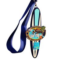 Médaille de Demi-Marathon en Forme de Planche de Surf, Moulée sous Pression, Émail Souple, Thème Côtier, Récompense de Finisseur avec Breloque Amovible