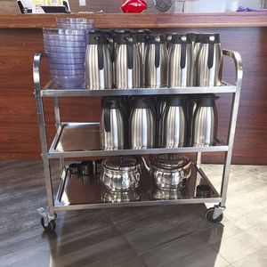 Restaurant Hotel Takeout Dreischichtiger Multifunktionaler Servierwagen aus Edelstahl mit Verstärkten Quadratrohren und Polierten Rollen - Product Image 3