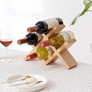 Solid Wood Diamond Wine Rack 4 Bottle <b>Desktop</b> Display Holder Natural Color - Product Image 4