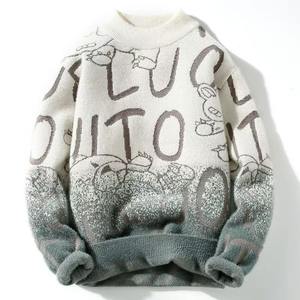 Vente en gros de sweatshirt à col rond pour hommes, hiver, chaud et personnalisé, nouveau design, pull à motif de lettres de dessin animé dégradé, saison d'automne - Product Image 4