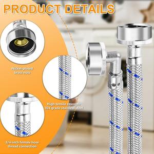 Tuyau d'arrivée d'eau chaude et froide manuel en acier inoxydable 304 de 1,8 m avec coude à 90 degrés pour usage extérieur et hôtelier – Offre Spéciale - Product Image 2