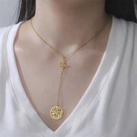 Collar Vintage de Moda con Pentáculo Wicca y Tetragramatón, Colgante de Nudo Sagrado de Bruja, Amuleto de Acero Inoxidable con Sello de Salomón - Regalo