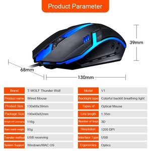 Hot Selling <b>Wired</b> Mouse Ergonomic 1200DPI Colorful Backlit Breathing <b>Light</b> V1 Gaming Mouse - Product Image 6