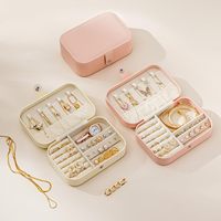 Boîte de rangement pour bijoux en cuir PU de voyage, mini boîte portable pour boucles d'oreilles, bagues, colliers, cadeau pour femmes, doublure en velours