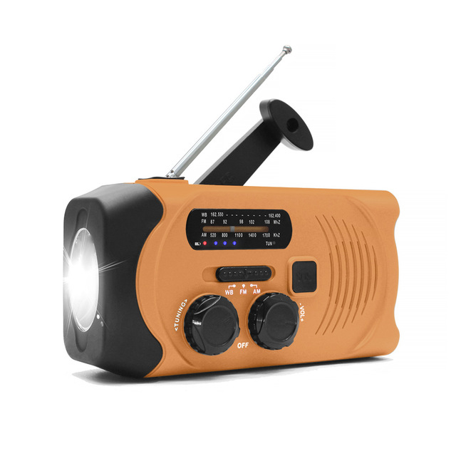 Lithium Battery Portable Emergency Radio with Hand Crank Solar Rechargeable 1W LED Light 0.3W Solar SOS Siren for Phone Charging