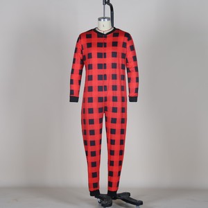 One Piece Poliéster Manga Longa Menino Menina Bebê Casal Home Wear Família Combinando Xadrez Natal Pijama Botão Macacão - Product Image 5