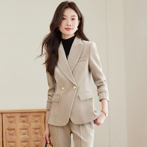 Velvet Suit For Women Autumn Winter Double Breasted <b>Blazer</b> Pants <b>Set</b> Work Commute Outfit Straight Silhouette Comfortable Fit - Product Image 3