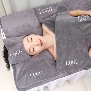 Ot-Juego de toallas de microfibra suave para salón de spa, 4 piezas con logotipo personalizado profesional
