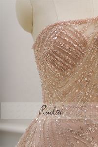 RuolaiLWC8118ワンショルダー長袖スパンコールイブニングガウンドレスビーズAラインウエディングドレス - Product Image 4