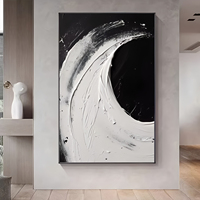 Peinture à l'huile sur toile moderne à la main Texture lourde art abstrait noir et blanc décoration murale art
