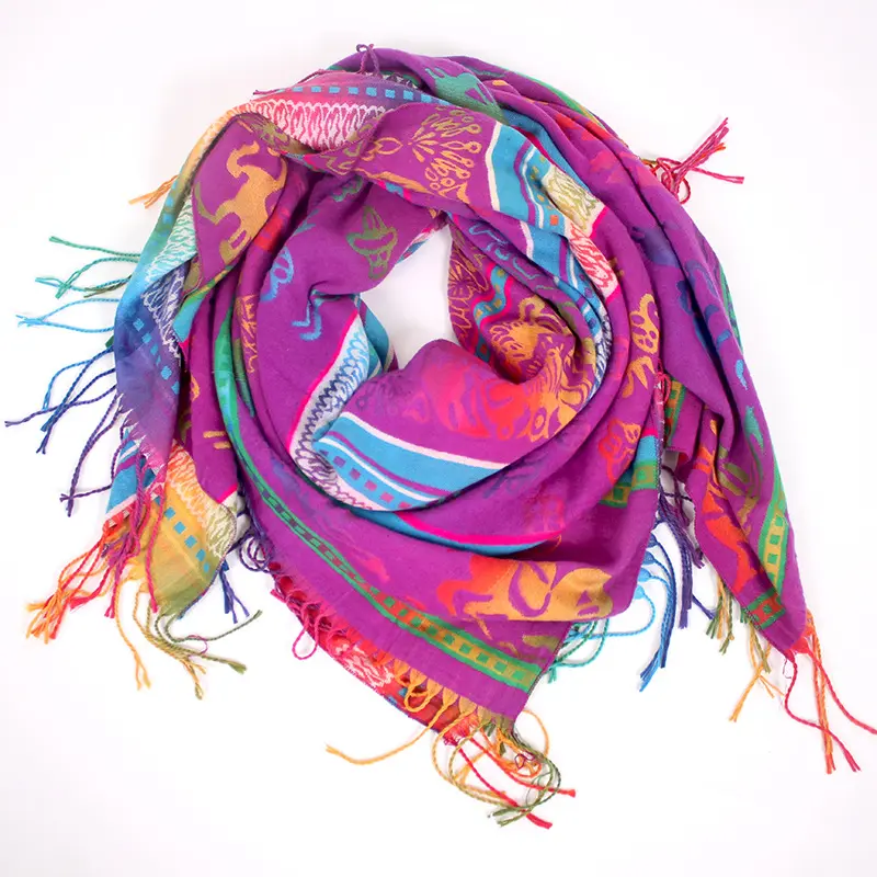 カラフルなドンバナショナルスタイルのカラーショールスカーフインドネパールビッグケープ女性スクエアスカーフ