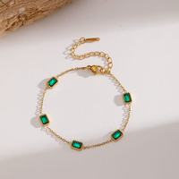 Ensemble de bijoux collier et bracelet en acier inoxydable avec zircon vert émeraude pour femmes, pendentif émeraude plaqué or 18 carats vintage