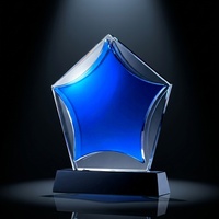 Trofeo de Cristal K9 Estrella Azul Personalizado Directo de Fábrica, Placa de Cristal Transparente con Pedestal Negro, Reconocimiento Corporativo por Excelencia