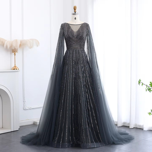 Robes de soirée de luxe grises et vertes arabes grande taille avec manches cape bleues et roses élégantes pour femmes, fête de mariage LSZ005-1 - Product Image 1