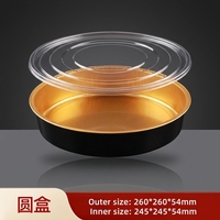 Boîte en PET épaisse de 10 pouces ronde avec base en feuille dorée et noire, couvercle transparent, récipient alimentaire jetable pour l'emballage de cheesecake et de pâtisserie