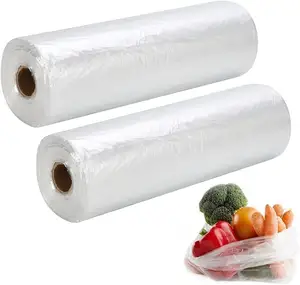 Bolsa plana de polietileno transparente para embalaje de alimentos, bolsa de plástico en rollo para almacenamiento de alimentos, bolsas transparentes para pan de frutas y verduras