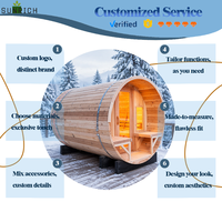 Sauna préfabriqué en cèdre rouge pour 4 à 6 personnes, avec lampe d'ambiance / éclairage LED, pour l'extérieur, type baril, excellent rapport qualité-prix