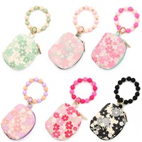 Bloemen sleutelhanger mini portemonnee met kralen siliconen armband polsbandje polsband halfronde portemonnee ID-kaarthouder tas