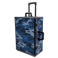 Valise à roulettes en aluminium camouflage bleu avec poignée télescopique et serrures à clé, valise en aluminium vide à l'intérieur