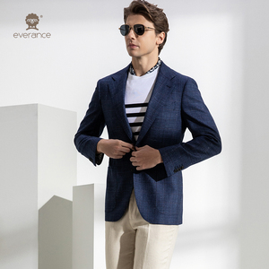 Veste décontractée <span class=keywords><strong>bleu</strong></span> <span class=keywords><strong>marine</strong></span> à carreaux pour <span class=keywords><strong>homme</strong></span> Revers en pointe <span class=keywords><strong>Blazer</strong></span> de luxe à simple boutonnage Vêtement d'extérieur - Product Image 3