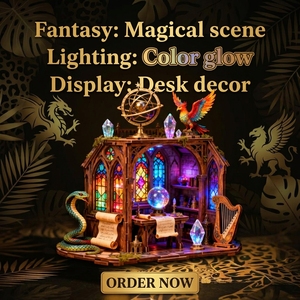 Diorama Studio del Mago Incantato Hamaileon - Puzzle 3D in Legno con Illuminazione LED Stile Cottage Gotico - Product Image 2