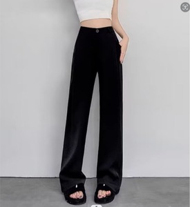 Pantalones de Oficina Casuales de Pierna Ancha para Mujer, Diseño Europeo, Cintura Media, Corte Holgado y Recto, Pantalones Largos de Algodón para Primavera - Product Image 1