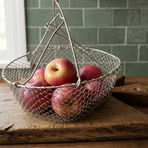 Panier rond en fil métallique avec crochet pour le rangement alimentaire de cuisine, style industriel, bol à fruits en métal durable, conception soudée à un seul niveau - Product Image 4