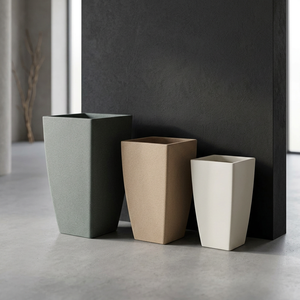 Jardinières carrées modernes en plastique pour extérieur, pots de fleurs de jardin au design minimaliste, gris, beige, blanc, style haut et fin - Product Image 2