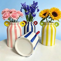 Vases en porcelaine de petite taille, peints à la main, rayés blanc et bleu, style Morandi, modernes, écologiques, personnalisés, pour la décoration de la maison et du bureau.