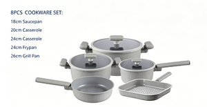 Batterie de cuisine moderne côtelée en <span class=keywords><strong>aluminium</strong></span> 8 pièces, revêtement non toxique, couvercles en verre, compatible induction, passe au lave-vaisselle, vente en gros usine - Product Image 2
