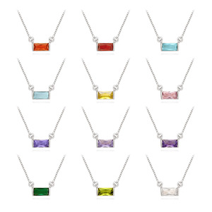 Collar de Barra Rectangular Personalizable Multicolor con Zirconia, Chapado en Oro, con Pequeñas Piedras Baguette, Cadena Apilable para Uso Diario, Venta al por Mayor - Product Image 4