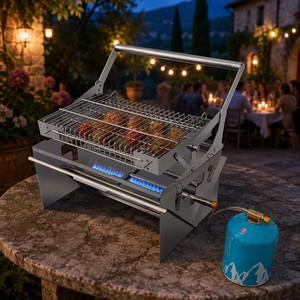 <span class=keywords><strong>Barbecue</strong></span> à <span class=keywords><strong>charbon</strong></span> de bois et à gaz, <span class=keywords><strong>barbecue</strong></span> rotatif portable pliable, foyer à gaz pour le camping, les barbecues et les pique-niques - Product Image 3