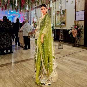 เสื้อ Georgette ชาติพันธุ์สวยงามคุณภาพระดับพรีเมียมและ Georgette หนัก Plazzo พร้อมชุดทํางาน Georgette ปักเต็ม (เย็บเต็ม) - Product Image 2