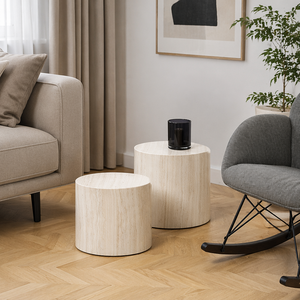 Table basse ovale de style Japandi moderne minimaliste Wabi-Sabi en MDF et <span class=keywords><strong>travertin</strong></span>, ensemble de tables d'appoint gigognes pour la décoration du <span class=keywords><strong>salon</strong></span>, vente en gros - Product Image 4