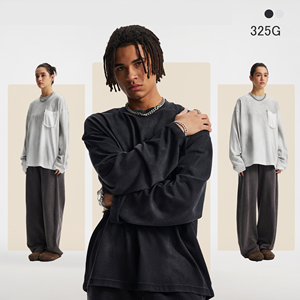 เสื้อยืดแขนยาวผ้าฝ้ายแท้เนื้อหนักสไตล์เรโทร 325 กรัม ไซส์อเมริกัน สกรีนโลโก้ตามสั่ง เสื้อยืดแฟชั่นทันสมัย ผ้า Worsted - Product Image 3