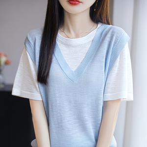 Haut ample d'été pour <span class=keywords><strong>femme</strong></span> avec motif solide T-<span class=keywords><strong>shirt</strong></span> de niche en <span class=keywords><strong>camouflage</strong></span> écologique et anti-boulochage - Product Image 1