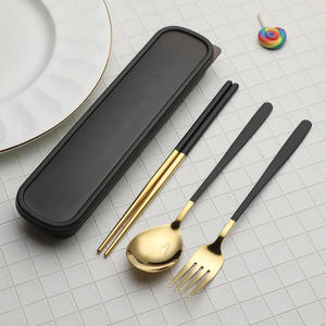 3 Pcs Ensemble De Couverts Portable Cuillère Baguettes Service Alimentaire