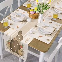 Chemin de table en lin de Pâques, lapin coloré, œuf de Pâques, fleur, 13 * 72 pouces, adapté à la décoration de la cuisine et de la table à manger