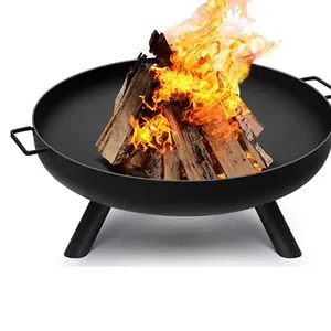 YOHO 60CM Round Steel Fire Pit Wood Burning Outdoor Fire Pit For Garden Patio With Log Grate