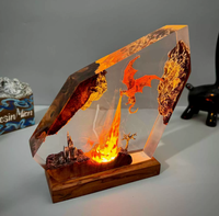 Lampe de table en résine époxy Dragon de Feu, faite à la main, éco-responsable, petite et moderne, certifiée APCITL, avec port USB, LED dimmable 2700K blanc chaud