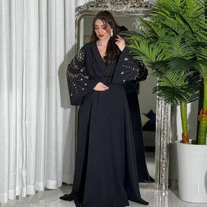 Robe Abaya vintage saoudienne arabe musulmane pour femmes Robe marocaine ceinturée à grandes manches tailles S-2XL antistatique respirante - Product Image 4